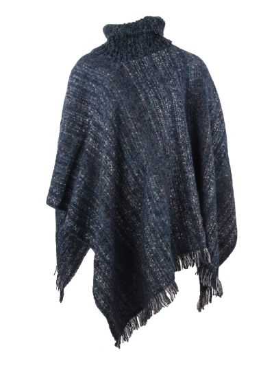 Jeansblauwe poncho met kol