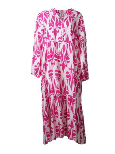Maxi-jurk met een Franse lelie motief in hardroze