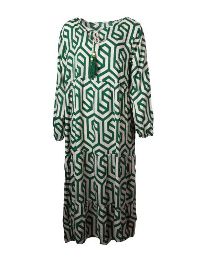 Maxijurk met ornament print in groen