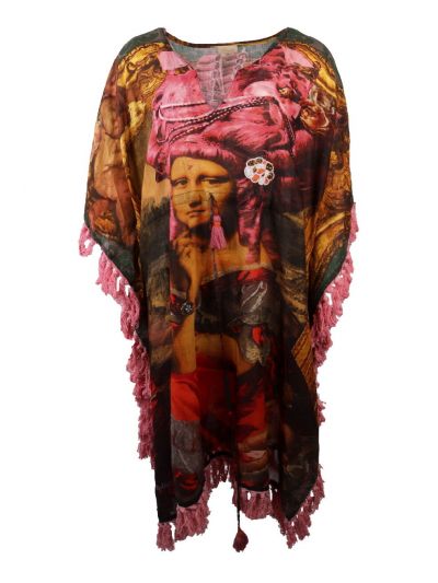 Katoenen kaftan met afbeelding van een kunstschilderij