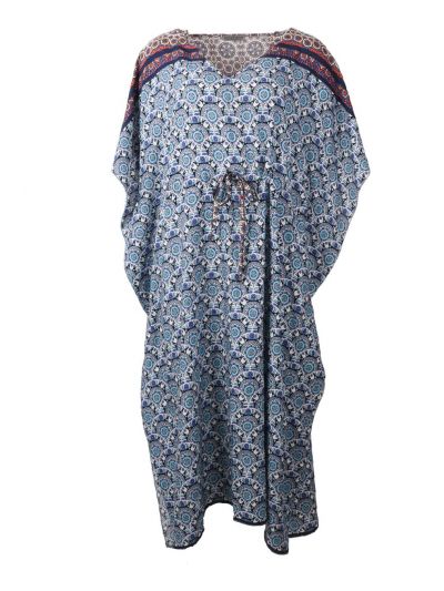 Kaftanjurk met ornament print in blauw en grijs