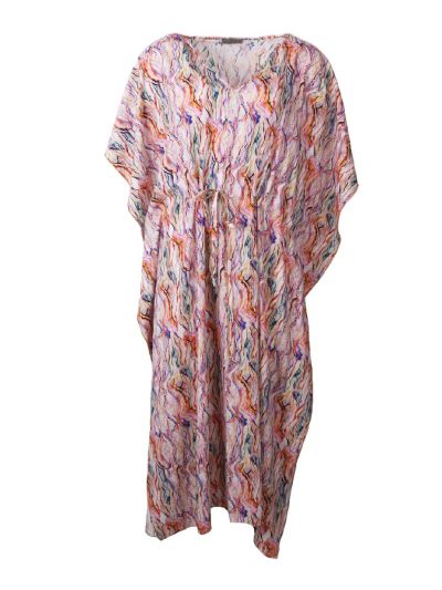 Kaftanjurk met aquarel multicolor strepen
