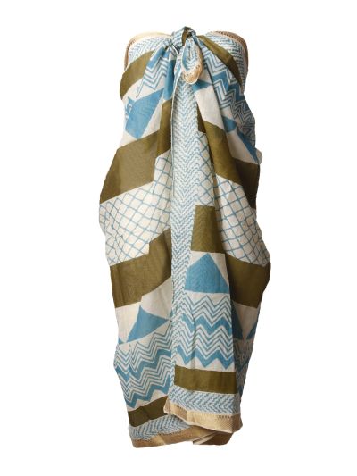 Katoenen sarong met ornament in groen tinten