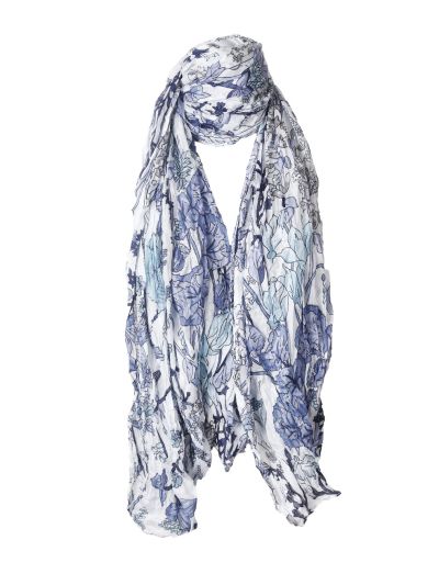 Katoenen witte sjaal met floral print