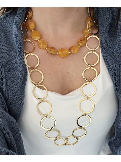 Tess kralenketting met natuursteenlook in warmgeel