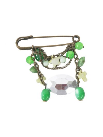 kiltspeld met bedels,parelmoer en groene steentjes