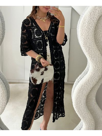Gehaakte kimono in zwart