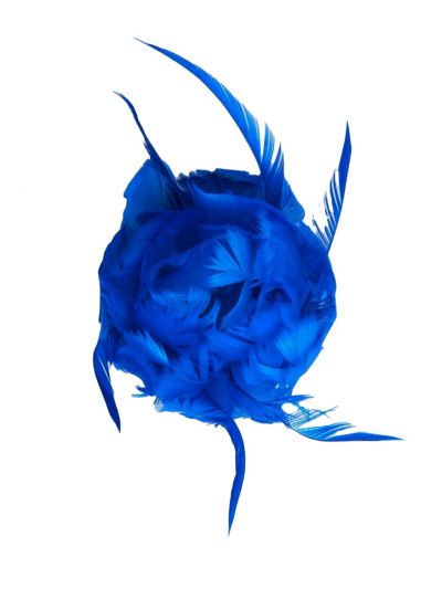 Kobalt veren bloemcorsage op speld