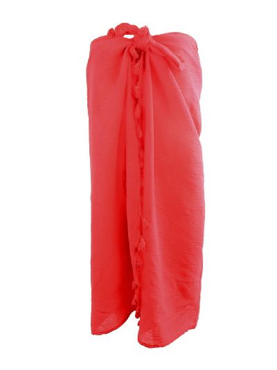 Katoenen sarong in koraalroze met kwasten franje