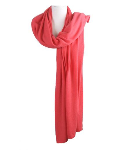 Kasjmier-blend sjaal/omslagdoek in koraalroze