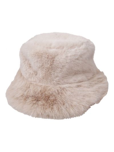 Imitatie kunstbont buckethat -lichtbeige