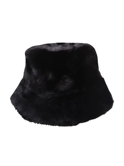 Imitatie kunstbont buckethat- zwart