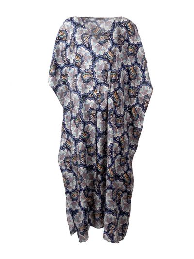 Blauwe kaftan met floral print