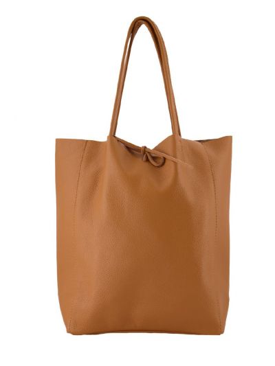 Lederen shopper in cognac bruin