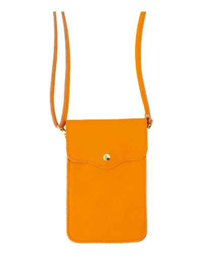 Oranje telefoontasje van leer