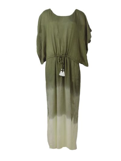 Lange kaftan in legergroen met kleurverloop
