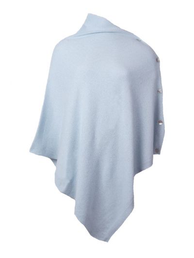 Lichtblauwe kasjmier-blend poncho met knopen