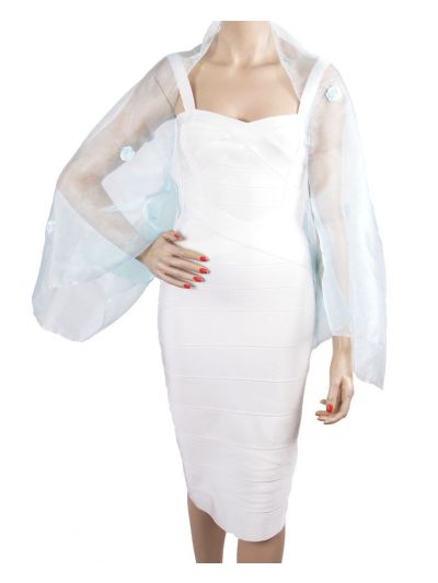 Licht turquoise organza bolero stola met satijnen roosjes