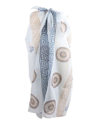 Zachtblauwe sarong met Griekse ornamenten print 
