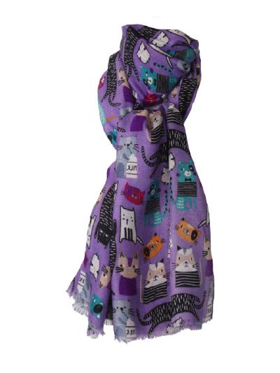 Lila sjaal met katten print