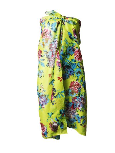 Neongele sarong met bloemenprint