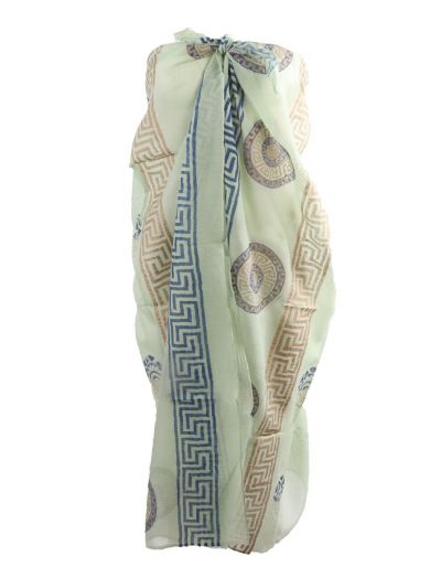 Lichtgroene sarong met Griekse ornamenten print 