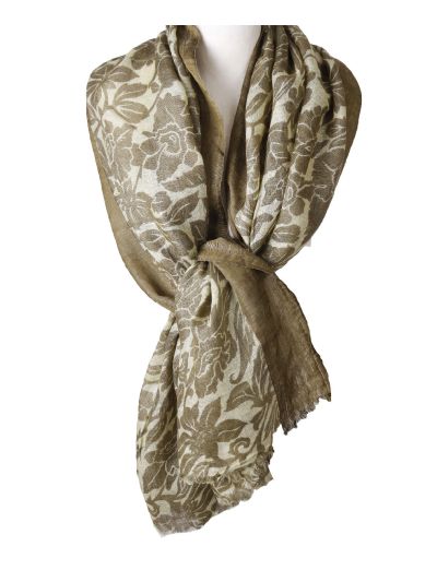 Taupe-ecru linnen sjaal met bloemen
