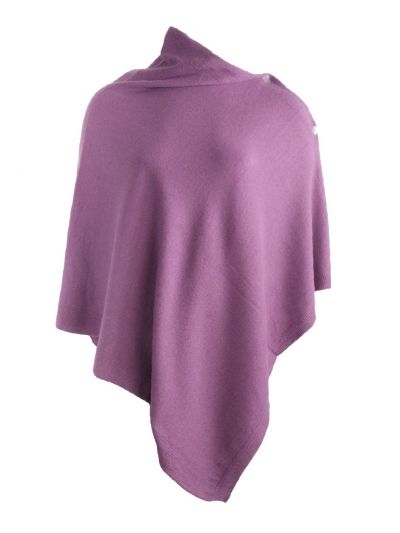 Mauve kasjmier-blend poncho met knopen