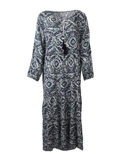 Maxi-jurk met donkerblauwe en groene floralprint