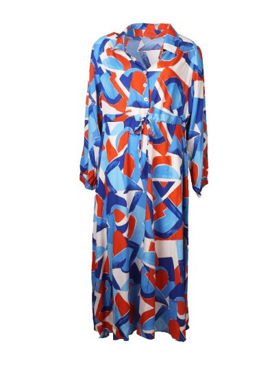 Maxi-jurk met grafische print in blauw en oranje