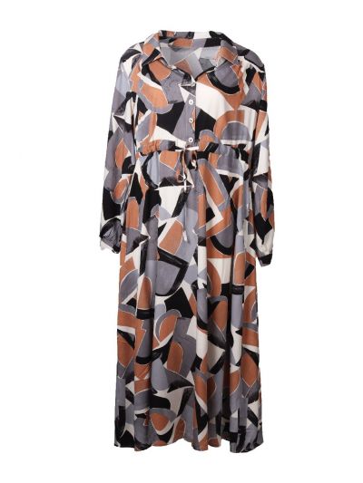 Maxi-jurk met grafische print in grijs en lichtbruin