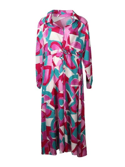 Maxi-jurk met grafische print in roze en zeegroen