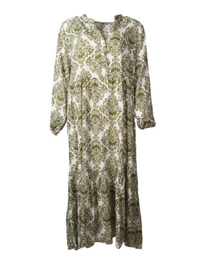 Maxi-jurk met klassieke ornament print in olijf