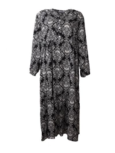Zwarte maxi-jurk met klassieke ornament print in wit