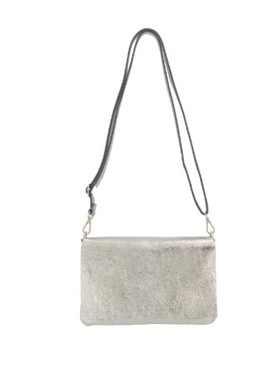Leren fold-over clutch in zilver