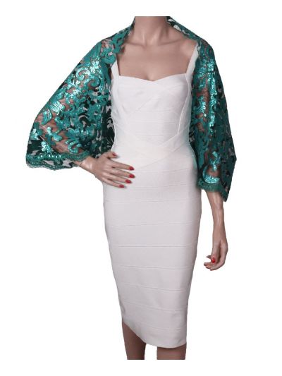 Turquoise bolero stola met driekwart mouwen 