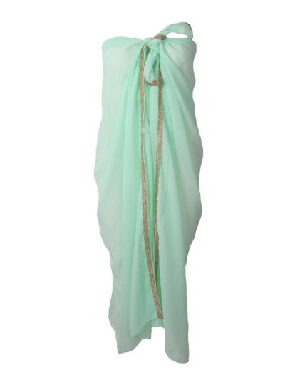 Mintrgroene crêpe voile pareo met sierbandje