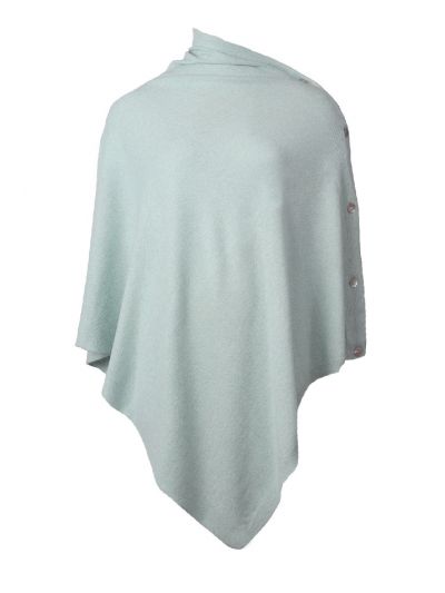 Mintgroene kasjmier-blend poncho met knopen