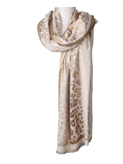 Sjaal/omslagdoek in wit met geweven panterprint