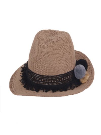 Zomerhoed met kantrand en pompoentjes