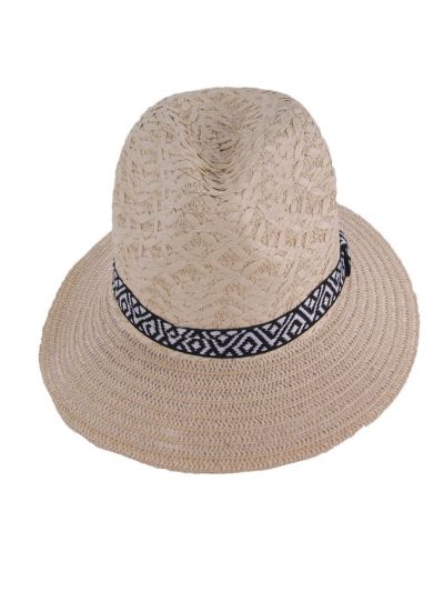 Naturel Fedora met zwart - wit sierbandje
