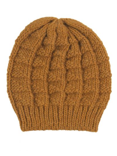 Okergele wol-alpaca blend gebreide muts 