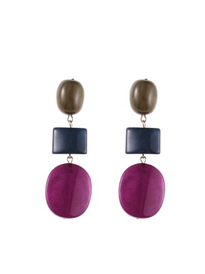 Oorbellen met stenen in paars, blauw en olijf