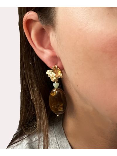 Statement stones oorbellen in bruin