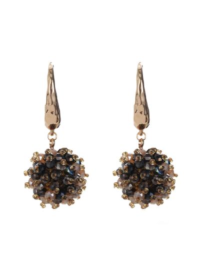 Oorhangers met kralen bolletjes in beige & donkerblauw