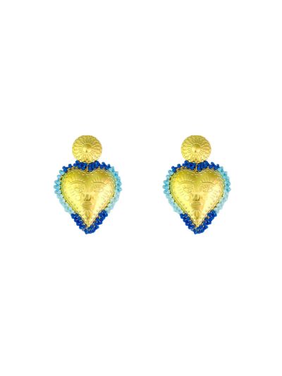 Statement oorbellen hartvorm en kralen in blauw