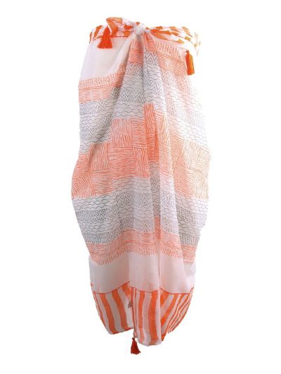 Katoenen sarong met diverse prints in oranje