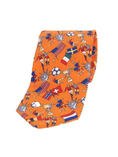 Oranje stropdas met voetbal thema print