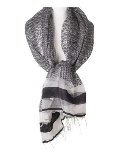 Organza zijde-blend stola in zwart en wit