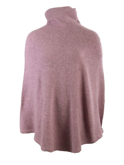 Gemêleerd oudroze poncho met col van 100% kasjmier